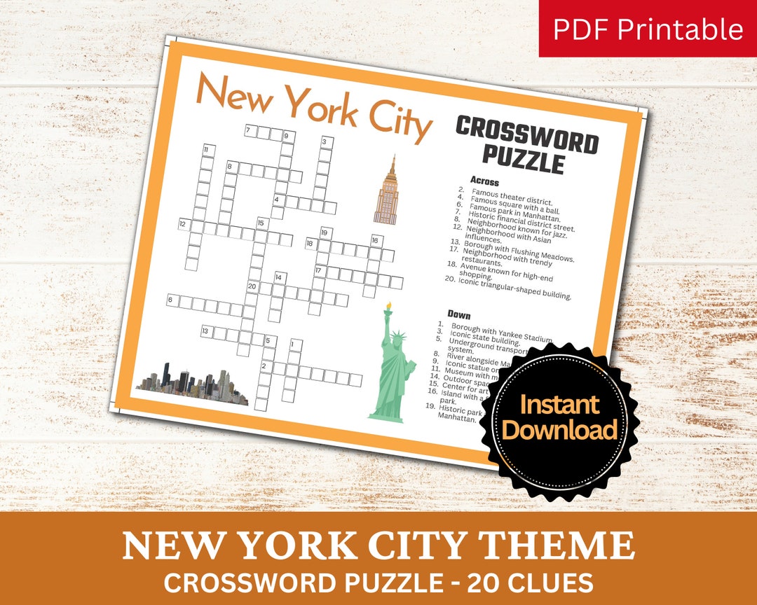 New York City Crossword Puzzle Printable Game Fun Travel Club Theme New York City Crossword Puzzle Printable Game Fun Travel Club Theme