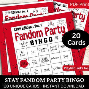 STAY Fandom Party Bingo 20 kart, gra strumieniowa z piosenkami Kpop, rocznica koreańskiej grupy, motyw aktywności koncertu fanów Icebreaker do wydrukowania w formacie PDF