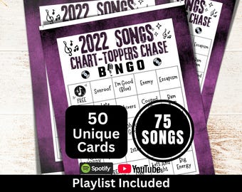 Jeu de bingo 2022 chansons, 50 cartes, activité de rassemblement sur le thème de l'anniversaire d'un ami, bingo musical avec liste de lecture pour adulte, soirée de réunion de famille