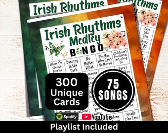 Irish Songs Bingo 300 Card, Saint Pattys Game, Lucky Theme Ireland Bingo, Drinking Party Music Bingo with Playlist, St Patricks Day Activity
