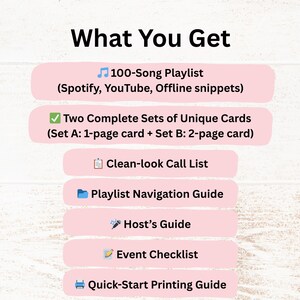 Decades 70s 80s 90s Music Bingo, 300 Cards, 100 Songs Playlists Included, Printable PDF Game, Instant Download image 3