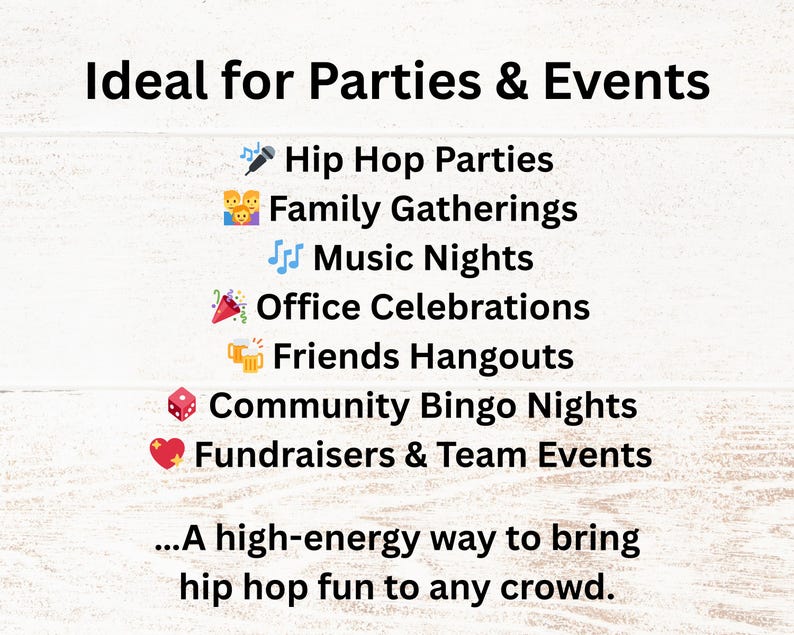 50 cartes de jeu de bingo avec chansons hip-hop, activité de fête de musique rap, soirée familiale, jeu à imprimer, jeu PDF brise-glace anniversaire, bingo club image 6