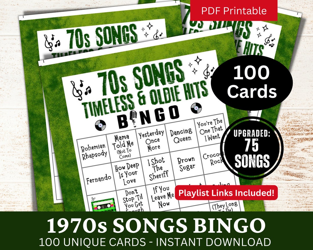 70s Oldie Songs Bingo 100 Cards, Senior Birthday Bash Bingo, 1970s ...
