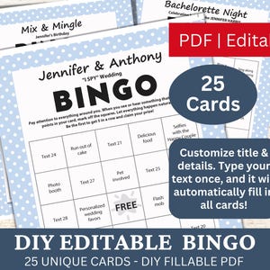 25 bearbeitbare Bingo Pastell Indigo Blau Vorlage PDF, DIY ausfüllbare Bingospielkarte, Benutzerdefiniert automatisch ausfüllen, personalisiert Machen Sie Ihr eigenes Bingo