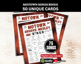 R&B Soul Pop Songs Bingo 50 Cards, Fun Family Holiday Party Activity, Senior Gathering Game PDF Printable, Classic Music Bingo with Playlist