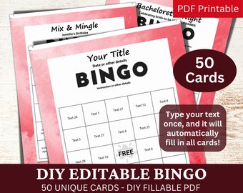 50 Editable Bingo Watercolor Gray Template PDF, DIY Fillable Game Cards ...