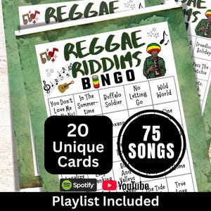 Reggae Songs Bingo 20 Cards, Groove Party Music Bingo with Playlist, Chill Gathering Activity, Throwback Theme Game, Summer Beach Tune Bingo image 1