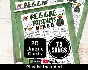 Reggae Songs Bingo 20 Cards, Groove Party Music Bingo with Playlist, Chill Gathering Activity, Throwback Theme Game, Summer Beach Tune Bingo