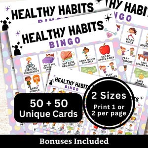 50 Healthy Habits Bingo Game Card for Kid and Adult, Good Practice Activity, Self-Care Game Printable, Love Yourself Game PDF, Mental Health