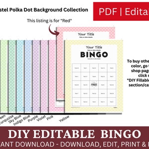 100 Editable Bingo Pastel Red Template PDF, DIY Fillable Bingo Game ...