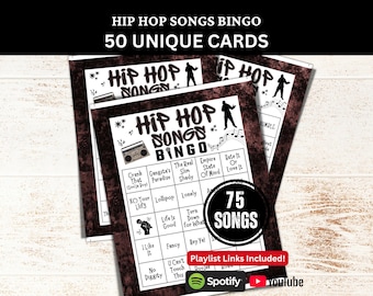 Hip Hop Songs Bingo Game 50 Cards, Rap Music Party Activity, Family Night Gathering Printable Game, Birthday Icebreaker PDF Game, Club Bingo