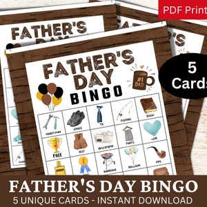 5 Tarjeta de juego de bingo del Día del Padre, Actividad temática de papá de acuarela, PDF de reunión familiar, Fiesta de celebración de papá, Reunión de agradecimiento de papá