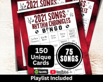 2021 Songs Bingo 150 Cards, Throwback Music Bingo with Playlist, Family Reunion Party Night Games, Friend Birthday Theme Gathering Activity