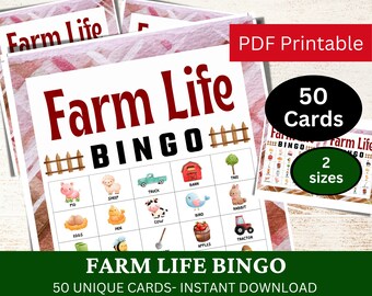 50 Farm Life Bingo Game Card, Barnyard Theme Party Activity, PDF Game Printable for Homeschool, Road Trip Activities, Classroom Game