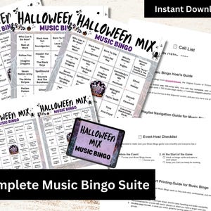 Bingo musical de Halloween, 100 cartones, 100 listas de reproducción de canciones incluidas, juego en PDF imprimible, descarga instantánea imagen 2