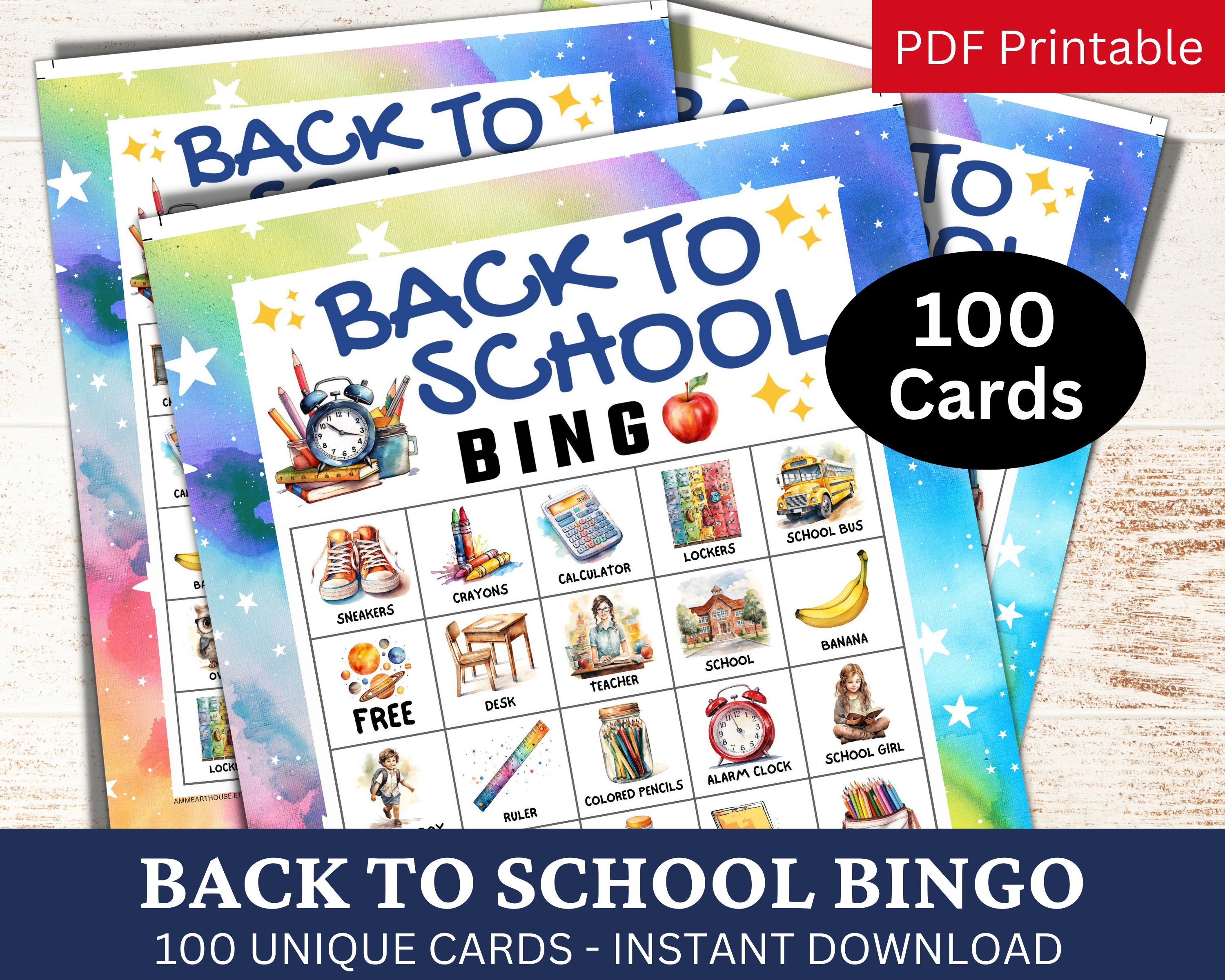 100 Back to School Watercolor Bingo Game School First Day Etsy