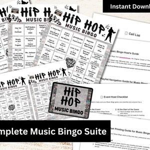 50 cartes de jeu de bingo avec chansons hip-hop, activité de fête de musique rap, soirée familiale, jeu à imprimer, jeu PDF brise-glace anniversaire, bingo club image 2