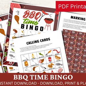 20 BBQ Time Bingo Game Cards, Barbecue Party Family Bingo, Summer ...