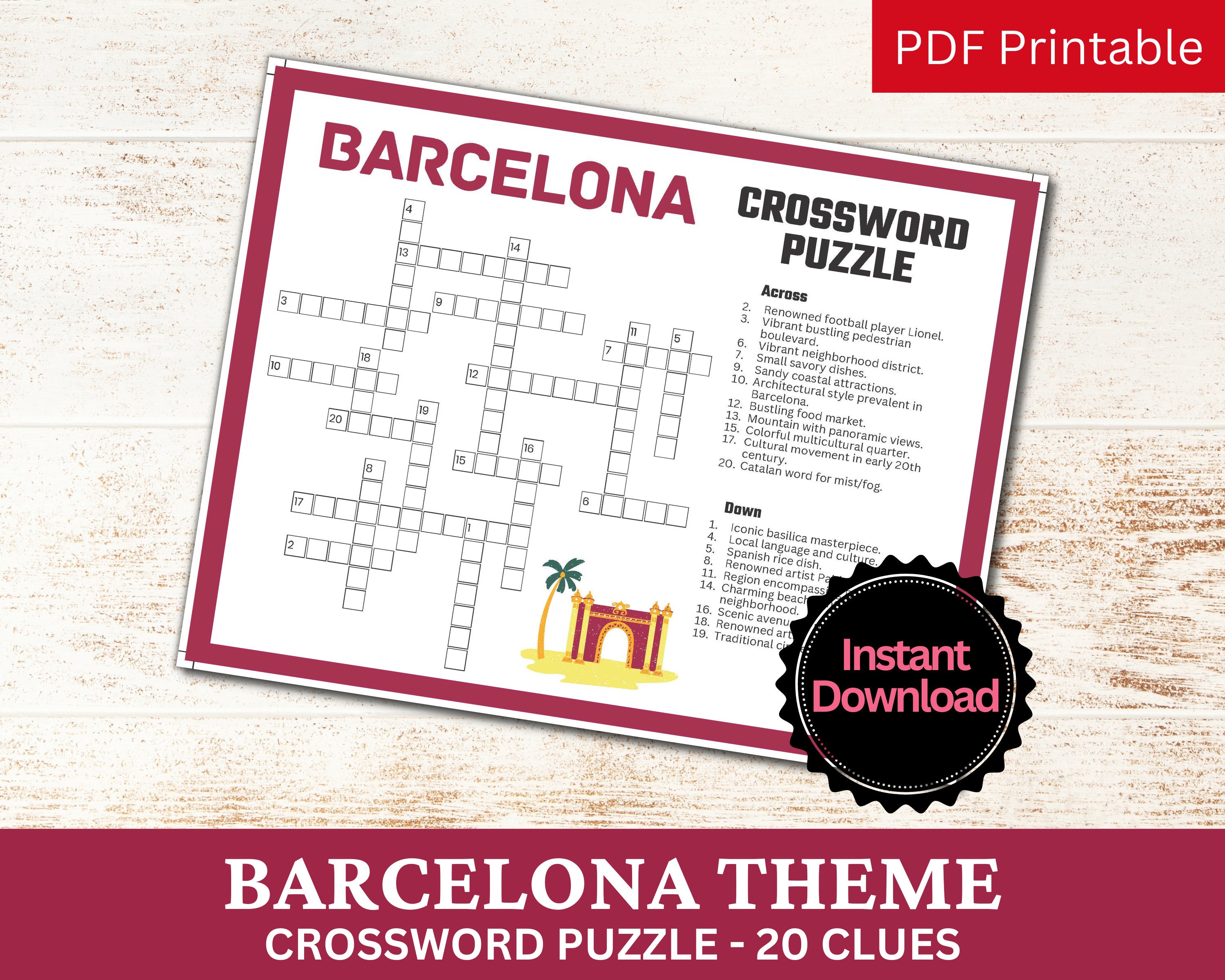 Barcelona Crossword Puzzle Printable Game Fun Travel Club Theme Barcelona Crossword Puzzle Printable Game Fun Travel Club Theme