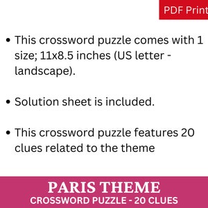 Paris Crossword Puzzle Printable Game Fun Travel Theme Birthday Paris Crossword Puzzle Printable Game Fun Travel Theme Birthday