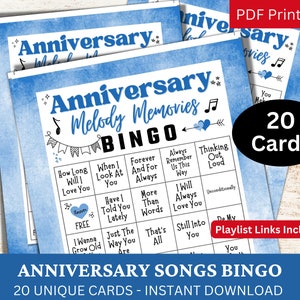 Bingo z piosenkami rocznicowymi 20 kart, Bingo z muzyką na uroczystości z playlistą, Wydrukowana aktywność na zjazd rodzinny dla dorosłych, Gra na świąteczne spotkanie