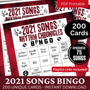 2021 Músicas Bingo 200 Cartões, Música de Retrospectiva Bingo com Lista de Reprodução, Jogo de Noite de Festa de Reunião de Família, Atividade de Reunião Temática de Aniversário de Amigos