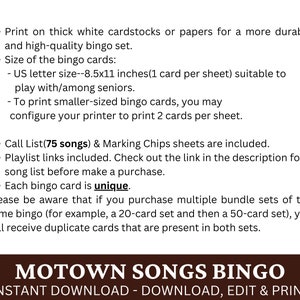 R&B Soul Pop Songs Bingo 50 Cards, Fun Family Holiday Party Activity, Senior Gathering Game PDF Printable, Classic Music Bingo with Playlist image 3