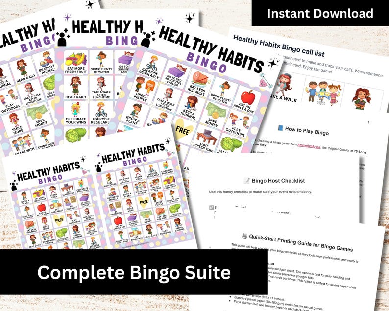 100 Healthy Habits Bingo Game Card for Kid and Adult, Good Practice Activity, Self-Care Game Printable, Love Yourself Game, Mental Health image 2