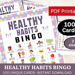 100 Healthy Habits Bingo Game Card for Kid and Adult, Good Practice Activity, Self-Care Game Printable, Love Yourself Game, Mental Health