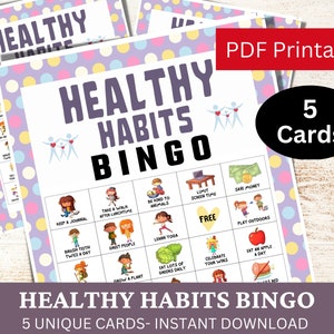 5 Healthy Habits Bingo Game Card for Kid and Adult, Good Practice Activity, Self-Care Game Printable, Love Yourself Game PDF, Mental Health