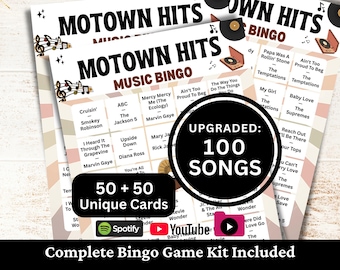 Classic R&B Soul Music Bingo, 50 Cards, 100 Songs Playlists Included, Printable PDF Game, Instant Download