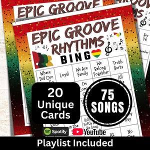 Black History Month Songs Bingo 20 Cards, Work Icebreaker Music Bingo with Playlist, Office Holiday Gathering Activity, Adult Party Game image 1