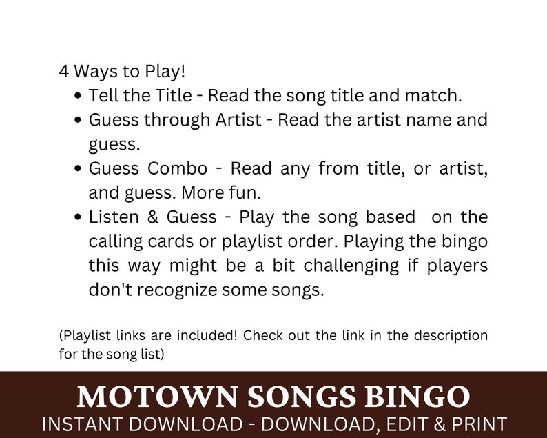R&B Soul Pop Songs Bingo 50 Cards, Fun Family Holiday Party Activity, Senior Gathering Game PDF Printable, Classic Music Bingo with Playlist image 4