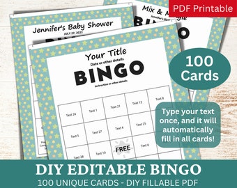 100 Editable Bingo Pastel Gray Template PDF, DIY Fillable Bingo Game ...