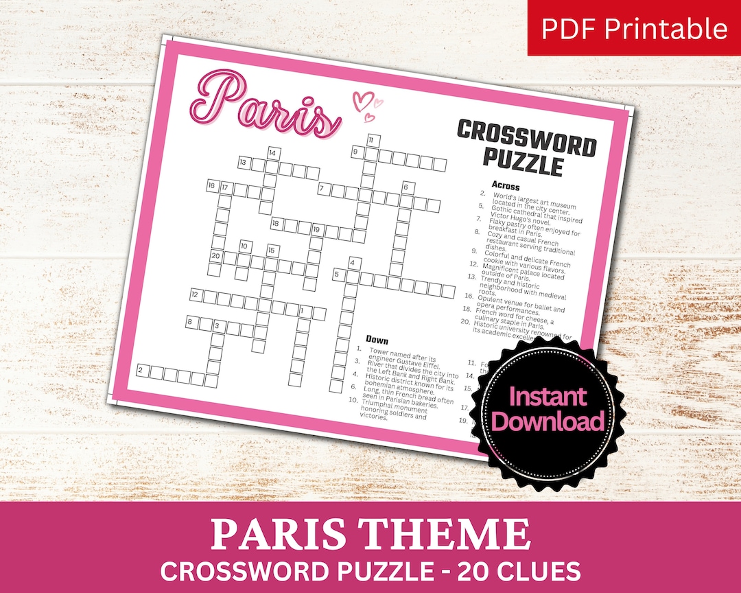 Paris Crossword Puzzle Printable Game Fun Travel Theme Birthday Paris Crossword Puzzle Printable Game Fun Travel Theme Birthday