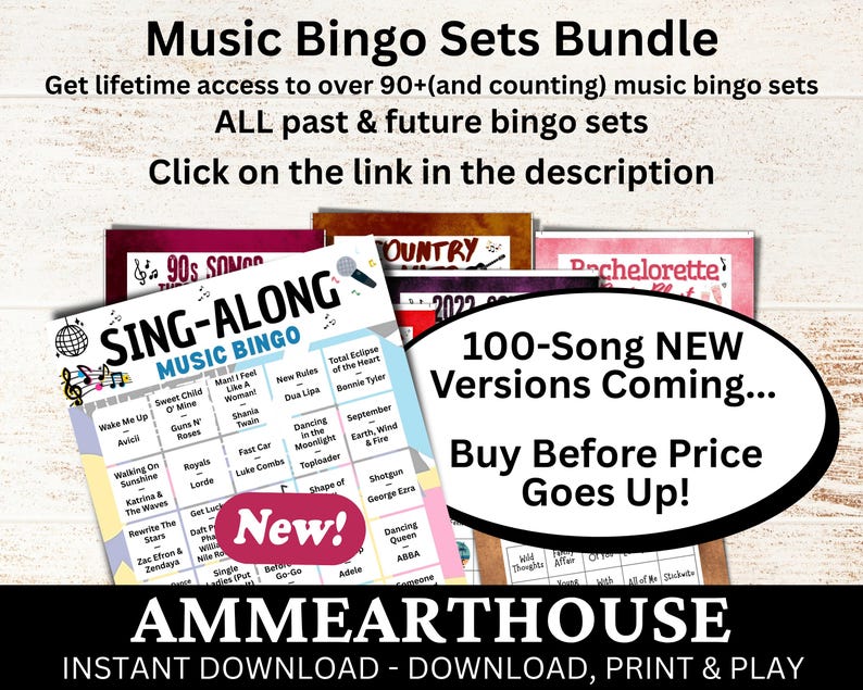 Christmas Hits Music Bingo, 100 Cards, 100 Songs Playlists Included, Printable PDF Game, Instant Download image 8