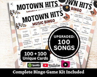 Classic R&B Soul Music Bingo, 100 Cards, 100 Songs Playlists Included, Printable PDF Game, Instant Download