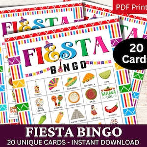 Cartão de jogo de bingo 20 Cinco De Mayo, atividade temática, bingo mexicano para festa de comemoração, jogo quebra-gelo em PDF para despedida de solteira