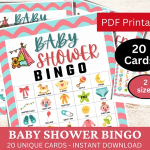 20 carte da gioco Baby Shower Bingo, attività di Bingo a tema rosa blu, ragazza Baby Shower stampabile, gioco di Bingo Baby Shower per ragazzo, gioco di gravidanza