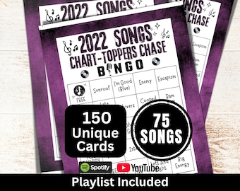 2022 Songs Bingo 150 Card, Music Bingo with Playlist for Adult, Family Reunion Party Night, Friend Birthday Musical Theme Gathering Activity