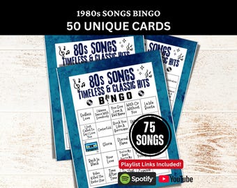 Classic 80s Songs Bingo Game 50 Cards, 1980s Timeless Music Party Activity, Family Night Gathering Game, Birthday PDF for Retro Lovers