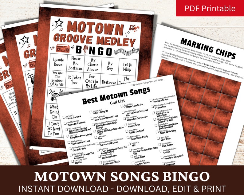 R&B Soul Pop Songs Bingo 50 Cards, Fun Family Holiday Party Activity, Senior Gathering Game PDF Printable, Classic Music Bingo with Playlist image 2