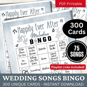 Hochzeitslieder Bingo 300 Karten, Romantik Thema Gastempfang Tischspiel, Bachelorette Liebesmusik Bingo mit Playlist, Brautdusche Aktivität