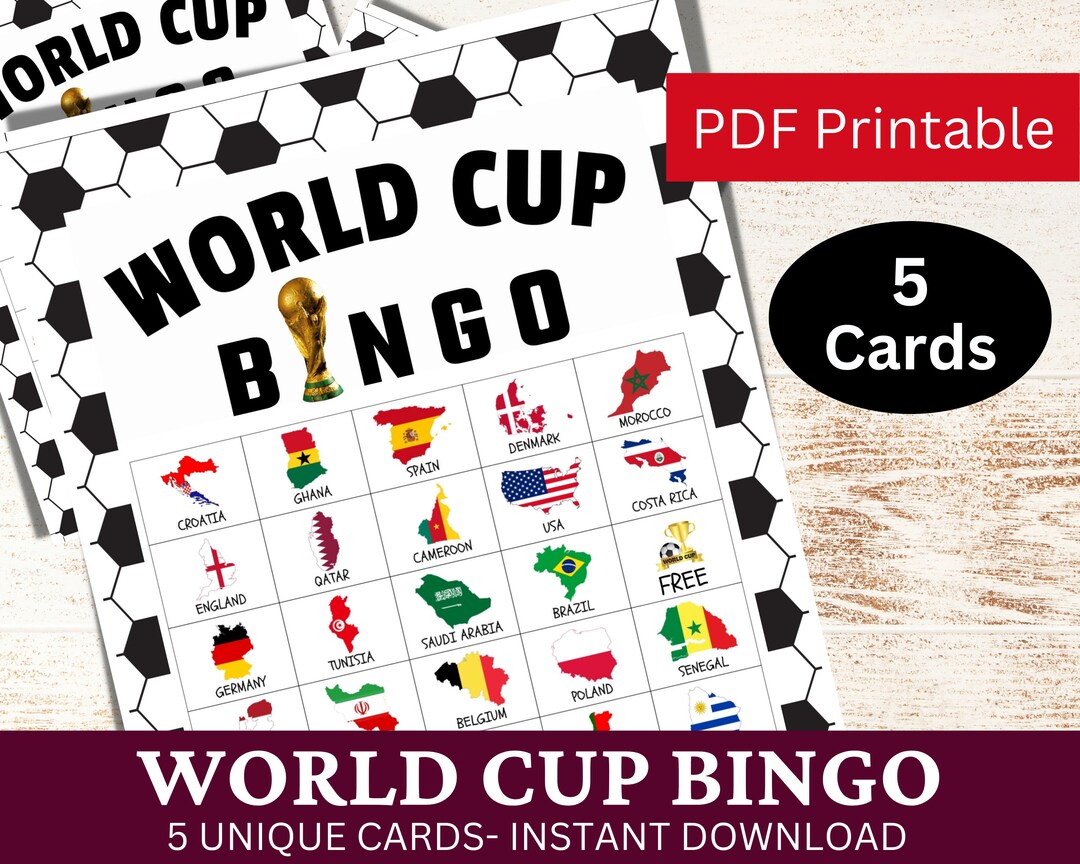 5 World Cup Bingo Game Card for Adult and Kids, Country Map Flag Set
