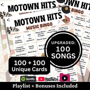 R&B Soul Pop Songs Bingo 100 Card, Classic Music Bingo with Playlist, Fun Family Holiday Party Activity, Senior Gathering Game PDF Printable