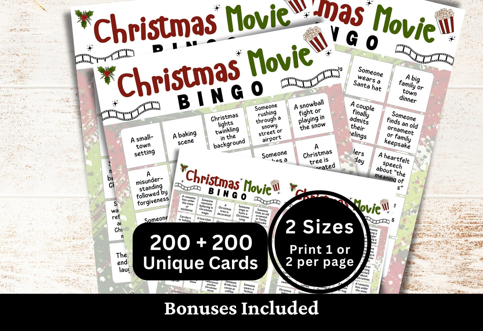 Christmas Movie Bingo 200 Cards Printable Game PDF Instant Download