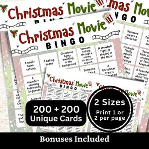 Christmas Movie Bingo, 200 Cards, Printable Game PDF, Instant Download