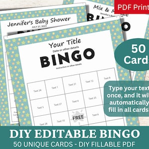 50 bearbeitbare Bingo Boy Babyparty-Themenvorlage PDF, DIY ausfüllbare Spielkarte, benutzerdefinierte automatische Ausfüllung, personalisiert, um Ihren eigenen Generator zu erstellen