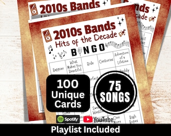2010s Bands Songs Bingo 100 Cards, Throwback Music Bingo with Playlist, Themed Birthday Game, Boyband Rock Pop Band Trivia Party Activity