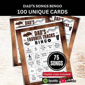 Dad&#39;s Songs Bingo Game 100 Card, Daddy Birthday Theme Gathering Activity, Father&#39;s Day Music Bingo with Playlist, Family Reunion Party Night